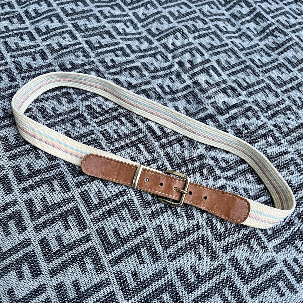 VINTAGE GUTOS Fabric & Brass Belt - Cream, Pink, Blue - M